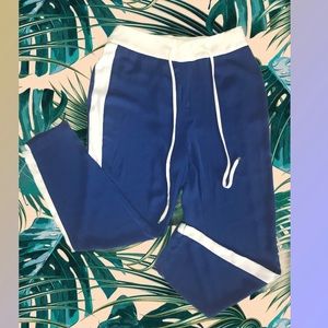Royal blue and white contrast side stripe pant